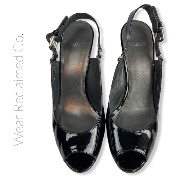 STUART WEITZMAN Black Patent Slingback Heels - Picture 3 of 10